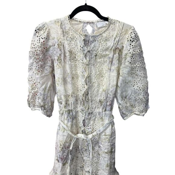 Zimmermann Floral Print Mini Dress Linen Puff sleeves Small - Picture 6 of 16